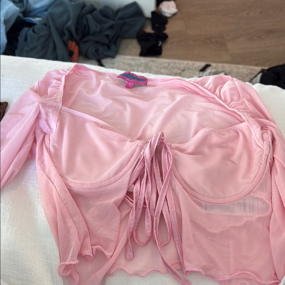 Pink Sheer Tie-Front Top